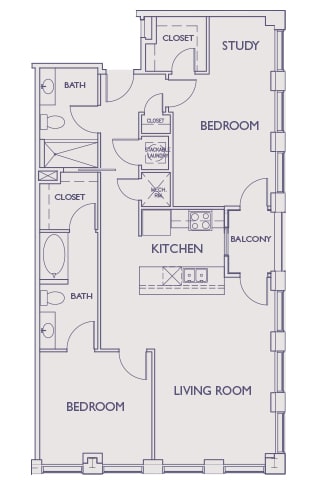 Main 3 Downtown floor plan B3 Flats  - 2 bed 2 bath - 2D