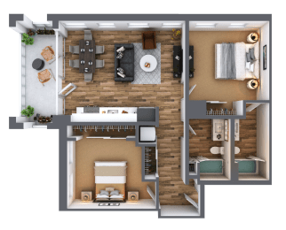 LL Hawkins 2 Bed 2 Bath C Floor Plan