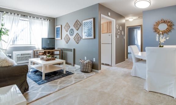 brightly light living and dining rooms