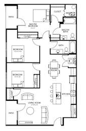 D3 3Bed 2Bath at Melbourne Apartments, Iowa, 50320
