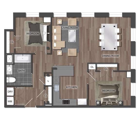 a floor plan of a house with a bedroom and a living room at Montgomery Mill Apartments, Connecticut, 06096
