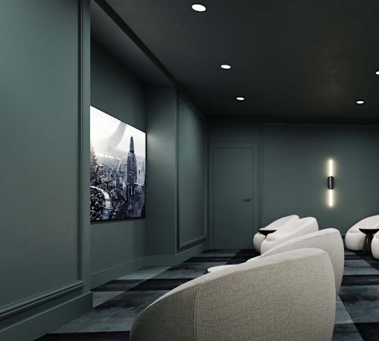 A row of white bean bag chairs are lined up in a hallway.