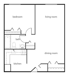 A webpage advertisement for a 1 Bedroom apartment with a floor plan and details.
