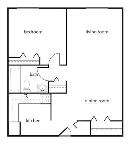 Floor Plan  A webpage advertisement for a 1 Bedroom apartment with a floor plan and details.