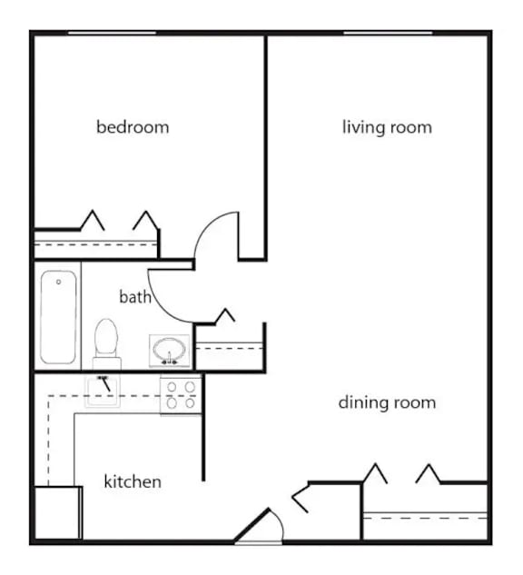 A webpage advertisement for a 1 Bedroom apartment with a floor plan and details.