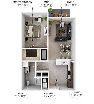 A3 Floor Plan at Lake Shore Apartments, Iowa