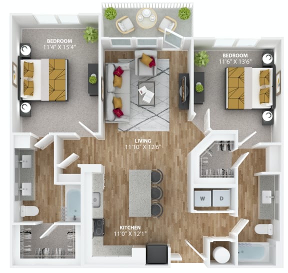 bedroom floor plan an in 2d at The Alibi at Lake Lilly, Ocoee, Florida