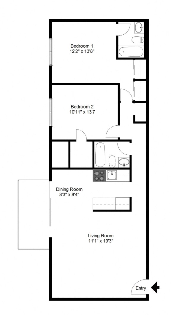 Floor Plan  Two Bedroom Apartment at Winton Village Apartments, Rochester, 14623