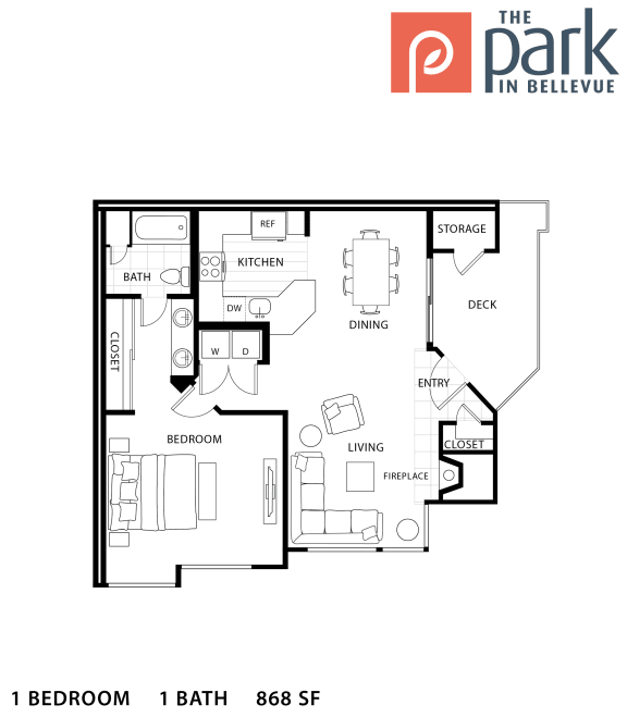 Floor Plan  Park in Belleview Apartments One Bedroom One Bathroom Floorplan