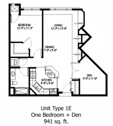 One bedroom floor plan at The Bluffs at Nine Mile Creek, Minnesota, 55344