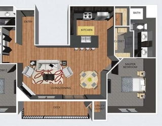 Notting Hill two bedroom two bathroom floor plan at The Flats at 84