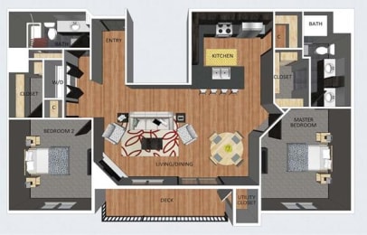 Floor Plan  Notting Hill two bedroom two bathroom floor plan at The Flats at 84