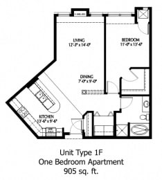 One bedroom floor plan at The Bluffs at Nine Mile Creek, Minnesota