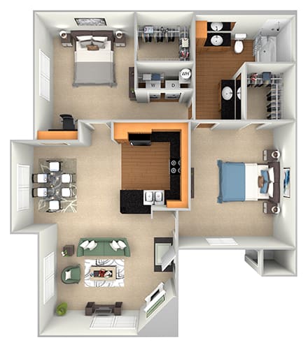 The Retreat at Cinco Ranch - B - 2 beds 1 bath - 3D