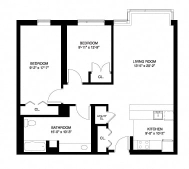Floor Plan  Affordable Wait List - 2 Bedroom