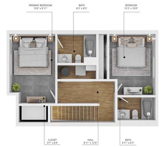 Townhome Floor Plan Second Floor at Soll, Iowa, 50312