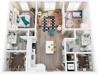 2 Bed 2 Bath Floor Plan | 1,052  Sq. Ft. at Vista Brooklynn Apartments, in Jacksonville, 32202