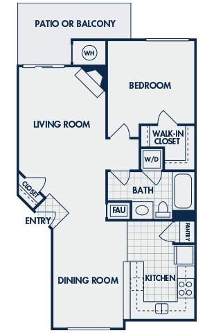 The Cascades Apartments - Rainier - 2D floor plan - 1 bed 1 bath
