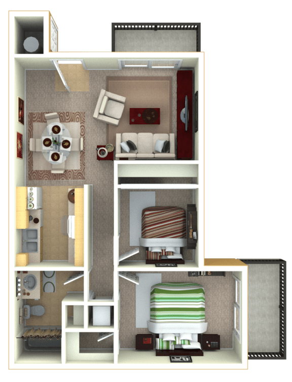 2 Bedroom, 1 Bathroom Floor Plan at Vineyard Terrace Apartments, California 94558