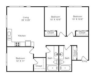 St Luke's Apartments in Seattle, Washington Three Bedroom Floor Plan