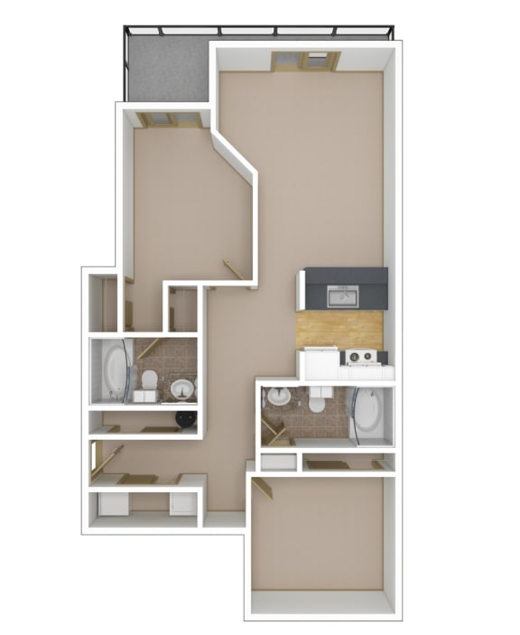 2 Bedroom, 2 Bathroom Floor Plan