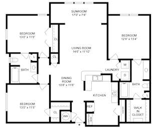 Haven-Wood-Sunroom Floorplan at The Fenwick Apartment Homes, Humble, TX
