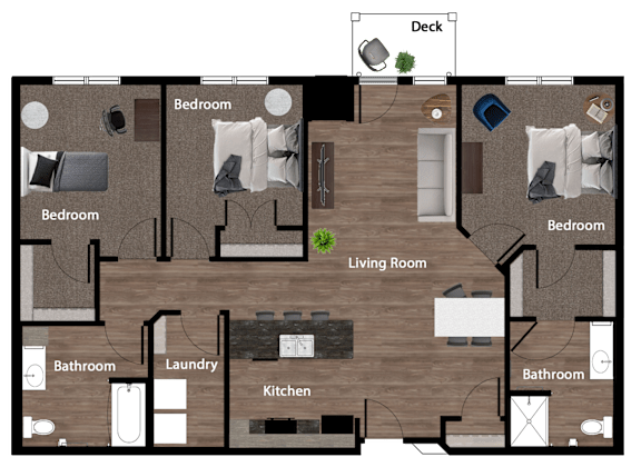 3 Bedroom 2 Bathroom Vista Apartments St. Joseph, MN 56374