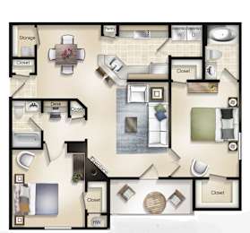 Camden I (2 Bed / 2 Bath / Balcony or Patio) Floor Plan at Brittany Commons Apartments, Spotsylvania, 22553