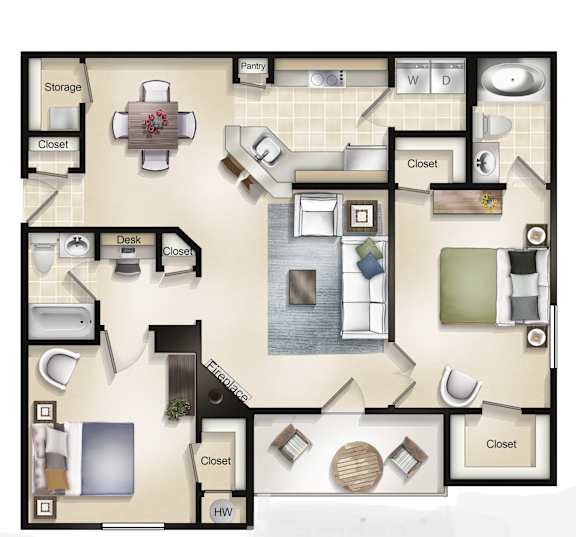 Camden I (2 Bed / 2 Bath / Balcony or Patio) Floor Plan at Brittany Commons Apartments, Spotsylvania, 22553
