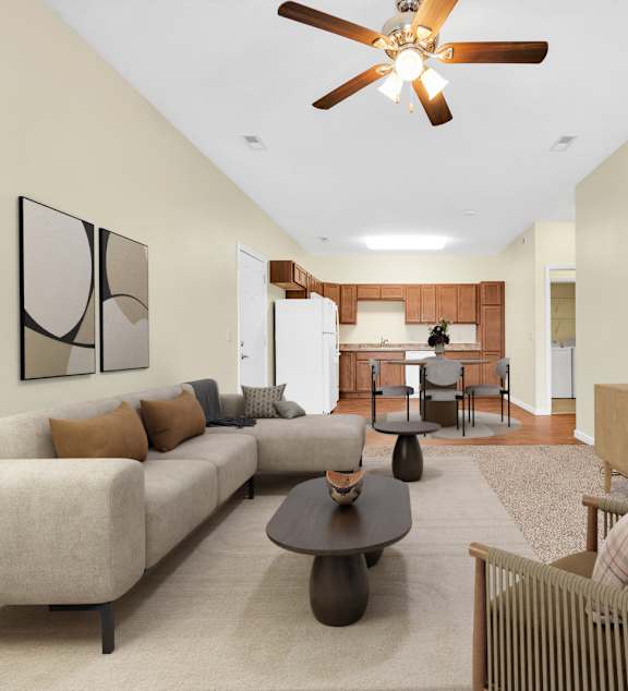 Living Room With Kitchen at Deer Valley Apartments, Silvis, IL