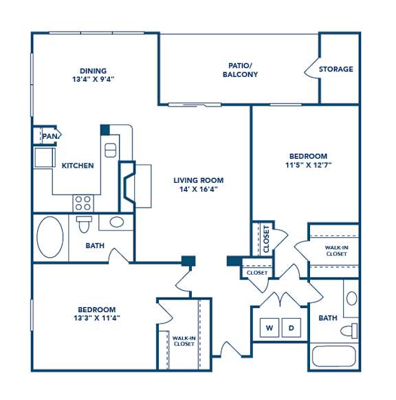 Floor Plan  2 Bed/ 2 Bath (B2)