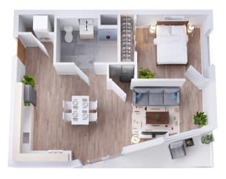 Floor Plan  a stylized floor plan with a bedroom and a living room