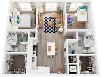 2 Bed 2 Bath Floor Plan | 1,157 Sq. Ft. at Vista Brooklynn Apartments, in Jacksonville, Florida, 32202