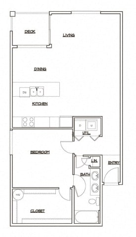 1 Bed 1 Bath Apartment 2nd Floor Deluxe Layout at 5100 Summit Apartments