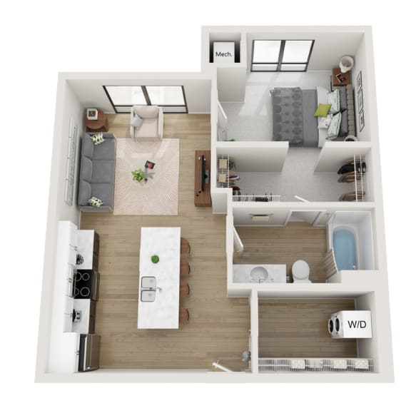 Floor Plan  George 1 bed 1 bath Floor Plan at Mercantile on Broadway, Fargo, ND 58102