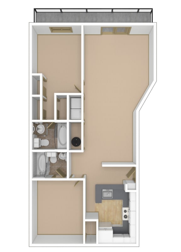 2 Bedroom, 2 Bathroom Floor Plan