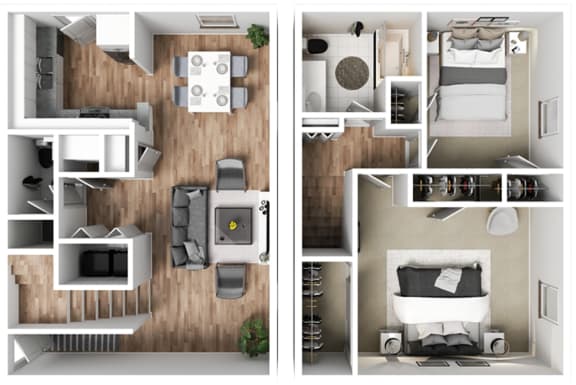 Floor Plan  a stylized floor plan of a bedroom and a living room