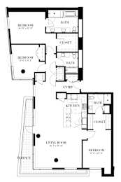 A floor plan of a 3 bedroom, 3 bathroom apartment.