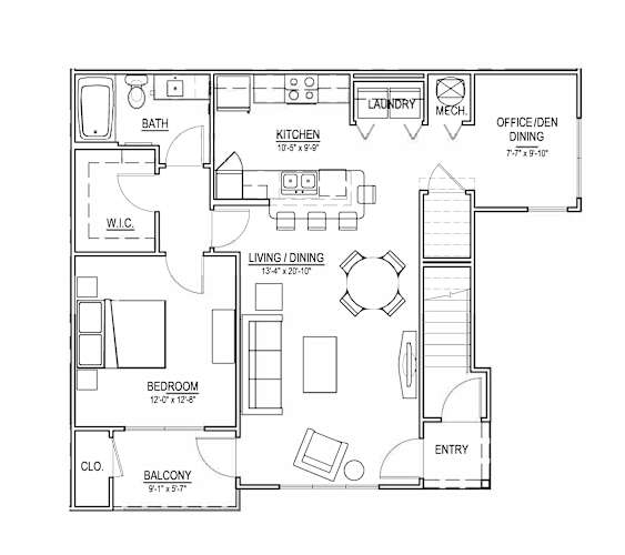 Floor Plan  1st floor one bedroom plus office