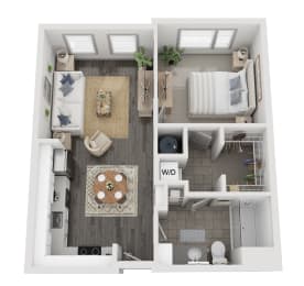 a 1 bedroom floor plan with a bathroom and a living room