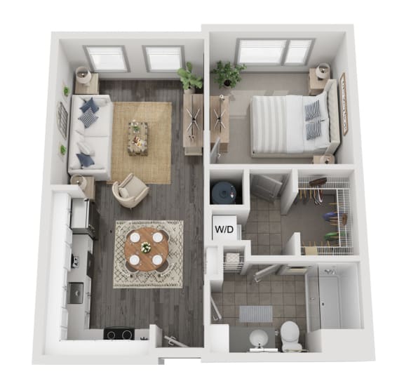 a 1 bedroom floor plan with a bathroom and a living room