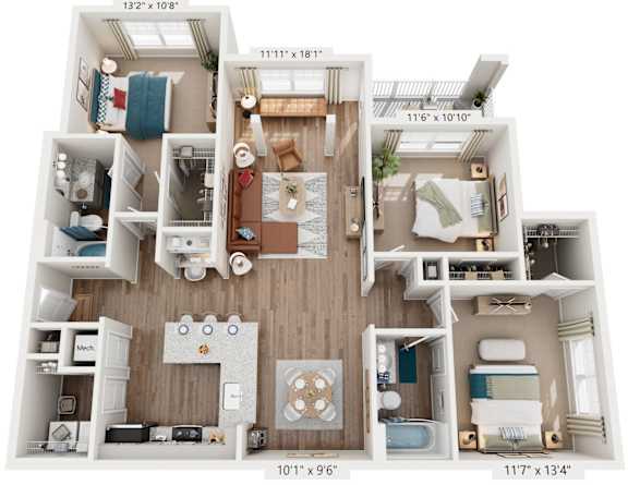 3 Bed 2 Bath Floor Plan | 1,499 Sq. Ft. at Lullwater at Big Ridge, Hixson, TN, 37343