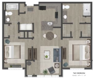 Floor Plan 2 Bedroom, 2 Bathroom