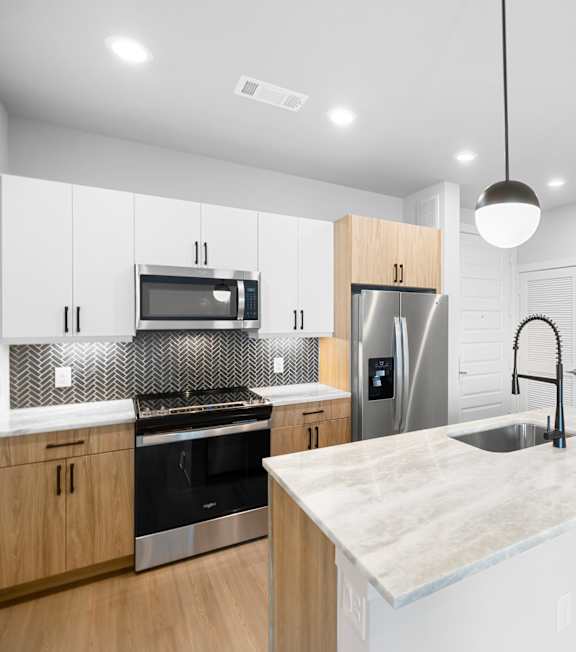 Modern kitchen at East Bend in Houston TX