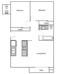 two bedroom one half bathroom floor plan at greenbriar village apartments in portland oregon