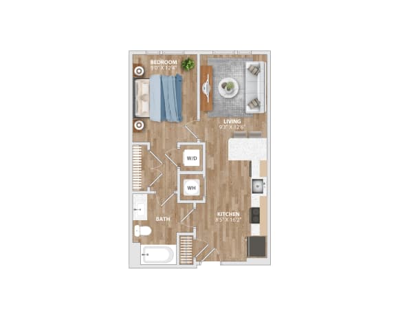 Floor Plan  A2A Floor Plan 1 Bed 1 Bath 582 Sq. Ft. at Hawkins Press Apartments, Charlotte, NC