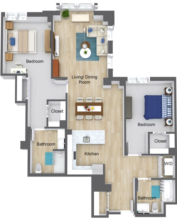 2 bedroom floor plan at Munroe Place in Quincy