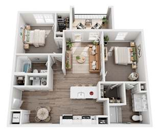a 1 bedroom floorplan is shown in this rendering