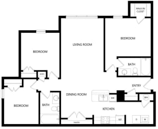 Oaks at New Hope_3 Bedroom Floor Plan