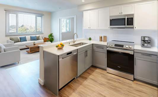 Modern Kitchen with modern appliances at 888 Fourth Street Apartments, LLC, Santa Rosa, California